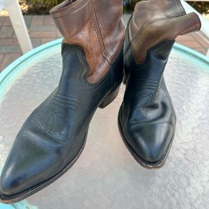 Frye two toned leather cowboy ankle boots